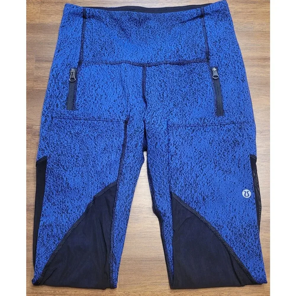 Lululemon Rush Hour 21 Crop Leggings Sapphire Blue Black Spray Jacquard Mesh 4